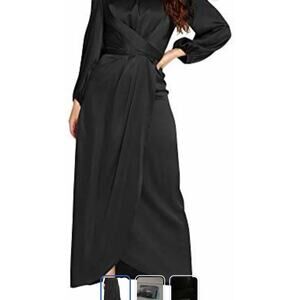 Pinupart Womens Elegant Empire Waist Long Sleeve Satin Dress Small NWT Black
